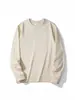 Camiseta de Algodón Puro de Peso Pesado Color Albaricoque Leche para Mujer, Manga Larga, para Primavera y Otoño, Corte Holgado Casual, Cuello Redondo, Prenda Interior y Camiseta Base