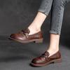Sapatos Femininos Estilo Boneca Shanghai Jiezhou com Bico Largo, Couro Bovino de Primeira Camada, Decoração com Fivela de Metal, Sapatos Trançados Feitos à Mão, Versáteis e Respiráveis