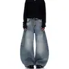 Calça Jeans Wide Leg Lavada Transfronteiriça Tendência Unissex Vintage Solta Casual