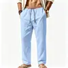 Pantalones de lino para exportación de Amazon, estilo de hombre, talla grande europea y americana, pantalones casuales de pierna recta, absorben el sudor y son transpirables, adecuados para la venta transfronteriza