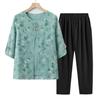 Vestido de Verão para Meia-idade e Idosos Falso Duas Peças Camiseta Feminina Top de Verão para Avó Blusa Pequena de Chiffon de Sete Mangas para Mãe de Meia-idade
