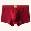 Cueca boxer de algodão vermelha para homens trazerem boa sorte em seu ano zodiacal, um presente de casamento festivo para namorado ou marido
