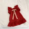 Vestido de Menina Verão 2026 Novo Estiloso Vestido Colete para Bebê Vestido Vermelho Festivo de Ano Novo para Criança Pequena