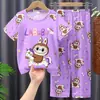 Conjunto de Pijama Infantil para Meninas, Verão Fino Manga Curta Calça Longa Roupa de Casa, Conjunto de Ar Condicionado para Meninas de Meia-Idade e Crianças Grandes, Pode Ser Usado ao Ar Livre