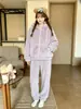 Pijama con Capucha y Cremallera de Felpa Cálida para Mujer Invierno Nuevo Estilo Set Cálido Engrosado con Terciopelo Ropa de Casa Suelta Linda