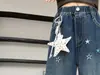 Calça Jeans Feminina Primavera e Outono 2026 Novo Estilo Crianças Maiores Bordado de Estrela Calça de Pernas Largas Calça Longa Feminina de Outono Calça Infantil