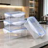 Caixa plástica retangular empilhável com vedação de encaixe, caixa organizadora transparente para cozinha e geladeira, caixa de armazenamento multiuso
