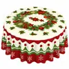 Mantel redondo navideño más vendido de Temu transfronterizo con estampados de alta definición de Papá Noel y muñecos de nieve, decoración festiva de mesa, en stock