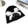 Gorro Japonês Jacquard Fino de Inverno Slouchy Coreano Versátil para Cabeça Grande Chapéu de Lã Tricotado Leve de Luxo para Mulheres