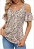 Roupas Femininas Transfronteiriças Europeias e Americanas 2025 Amazon Verão Novo Ombro a Ombro Estampado Decote V Manga Curta Solto Top Camiseta