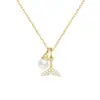 Collar de Plata de Ley 925 Chapado en Oro de 18K Cola de Pez Perla Exquisito Alto Sentido del Diseño Moda Elegante Cadena para Clavícula con Diamantes