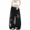 2026 Nuevo Original Retro Americano Letra Estrella Cinta Guadaña Casual Pantalones Deportivos para Hombres y Mujeres Hip-Hop Pantalones de Pierna Ancha