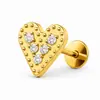 Aretes de aleación de titanio F136 para mujer, estilo europeo y americano, forma de corazón con circonita, perforaciones corporales G23, pernos para labio y lengua, en stock para venta al por mayor