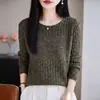 Suéter retro de punto trenzado con lentejuelas y cuello redondo para mujer, suéter acanalado de hilo floral para otoño e invierno, jersey base elegante suelto de manga larga