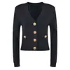 Marca B Nova Coleção Primavera e Outono Estilo B Marca B Luxuosa Jaqueta Slim Fit com Ombreira Estilo Chanel Cardigã Tricotado Decote V
