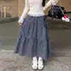 Falda de cuadros vintage azul marino para mujer, fina de verano, cintura alta, estilo holgado adelgazante