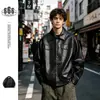 Ctsbts Jaqueta de Lapela Moderna e Cool Masculina Solta de Couro PU Jaqueta de Motocicleta Retrô Jaqueta de Couro Imitação Crocodilo J70