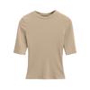Camiseta Lisa de Manga Média com Gola Redonda Pequena Estilo Desejo Puro 2025 Verão Nova Fashionável Versátil Slim Fit Top Básico