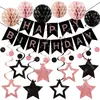 Set de decoración temático de fiesta de cumpleaños multicolor transfronterizo con guirnalda de pentagrama, pancarta de banderines de panal en espiral