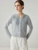 Estilo Hada Suave|Cárdigan de Punto 100% Cachemir Puro Kang Sai Ni para Mujer Suéter Abrigo Base de Encaje con Cuello en V