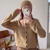 Cardigã de tricô estilo coreano com gola redonda e mangas compridas para mulheres, novo estilo outono 2026, modelagem solta, emagrecedor, jaqueta suéter leve, top curto