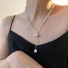 Collar Asimétrico con Borla en Forma de Corazón y Perla Barroca para Mujer, Cadena para Clavícula de Lujo Ligero de Nicho Estilo Nuevo, Cadena Versátil para Suéter