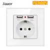 Enchufe de pared empotrado 86 de estándar europeo con doble USB y panel indicador, enchufe francés/alemán