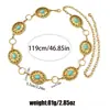 Corrente de cintura de metal turquesa vintage transfronteiriça combinada com uma saia, cinto oval esculpido estilo boho de verão para praia para mulheres