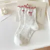 Calcetines con Volantes de Encaje para Mujer, Calcetines de Media Pantorrilla para Primavera y Otoño con Lazo, Estilo Japonés Ins, Versátiles Calcetines para Estudiantes