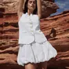 Conjunto de Dos Piezas para Mujer Rusa de Algodón: Chaleco con Flores y Falda de Burbujas, Nuevo 2025, Top sin Mangas y Falda Corta