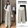 Pantalones de maternidad para otoño e invierno, pantalones de pierna ancha a rayas, de cintura alta, que soportan el vientre, adelgazantes, que disimulan el vientre sin oprimirlo, forrados de polar, pantalones largos casuales para usar al aire libre