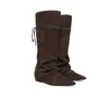 Botas hasta la rodilla estilo nómada, uso de dos maneras, punta fina, botas fruncidas apiladas, caña alta, estilo Melard, Botas vaqueras occidentales picantes para mujer