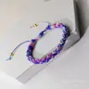 Pulseira de Corda Tecida à Mão com Gradiente Colorido, Nó Deslizante Ajustável, Contas Douradas, Presente para Melhor Amigo/Casal, Atacado