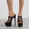 Zapatos de tacón estilo europeo y americano nuevos 35-42 talla grande comercio exterior tacón hueco malla boca de pez tacón alto de 16 cm zapatillas