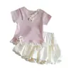 Traje para Niña Estilo Nuevo de Verano Estilo Coreano Dulce y Lindo Top de Dibujos Animados para Niñas, Conjunto de Dos Piezas de Moda para Bebés Niñas