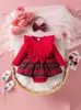 Ropa Navideña para Bebé Romper de Canalé con Lazo Transfronterizo Estilo Primavera y Otoño Mono de Manga Larga Triangular para Bebé Niña