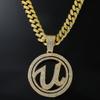 Pendente de letra U redondo com diamantes, corrente cubana, colar para balada, hip hop, corrente para clavícula, personalidade europeia e americana, tendência