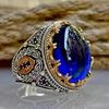 Anillo tallado con gema azul incrustada de diamantes de artesano europeo y americano Anillo retro para hombre de Amazon Incrustación de alta gama