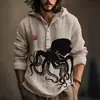 Moda 2024 primavera y otoño estación independiente venta caliente tinta arte japonés impresión 3D lino con capucha jersey de manga larga