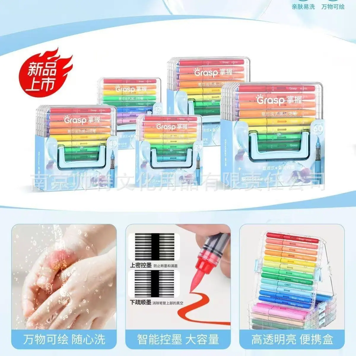 掌握丙烯马克笔软头易可洗直液式大容量不易透色可叠色学生涂鸦笔