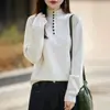 Novo Suéter de Lã com Gola Alta e Meio Botão para Outono Feminino, Camisa Base de Tricô Pulôver, Top Solto Versátil da Moda