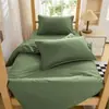Yunjin color sólido verde militar juego de ropa de cama de tres piezas para dormitorio de estudiante, funda de edredón de algodón puro, sábana, sábana bajera, entrenamiento militar