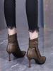 Botas Curtas de Salto Alto Bico Fino na Cor Cáqui para Mulheres, Novo Design Outono e Inverno 2026 com Fivela de Cinto e Salto Fino Botas Slim