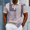 Camisa Polo Listrada de Manga Curta com Gola Lapela Casual de Verão Estilo Old Money Moda Masculina