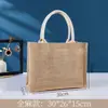 Bolsa de arpillera en blanco personalizada con cuerda de algodón pintada a mano, Bolsa de compras de yute de un solo hombro para bricolaje con cremallera, Bolsa de arpillera tipo tote con patchwork vintage