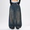 Ropa para Hombre Maple House / Jeans de pierna curva con salpicaduras de pintura estilo americano, pantalones anchos de pierna estilo callejero para hombre, de corte holgado, pantalones largos de mezclilla lavada