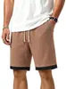 Pantalones cortos casuales de gofre para hombre transfronterizos con dobladillo de color contrastante, cintura elástica, corte recto, longitud media, pantalones de moda de verano