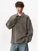 Camisa a rayas de manga larga retro americana para hombres y mujeres, camisa casual versátil de alta calle para otoño, top deportivo holgado estilo old money