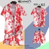 Camisa de Praia Masculina Ins Verão Solta Manga Curta Conjunto de Shorts Tendência e Bonito Roupa Floral de Praia para Casal