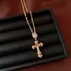 Brincos Colar Pingente Cruz de Zircônia Banhados a Ouro Real 18K Corrente de Clavícula Fashion Joias de Luxo Leve de Alta Qualidade para Mulheres